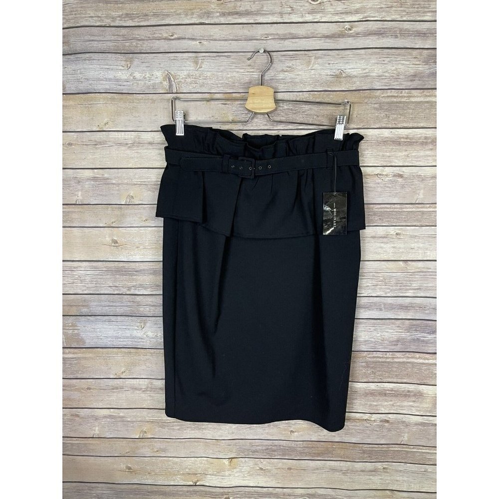 Anna Molinari NWT Size 46 Italian Skirt Black Belted Ruffled Virgin Wool
